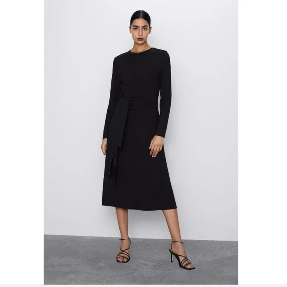 zara midi dress with front knot ZARA WOMAN MIDI DRESS WITH STRAPS Knot